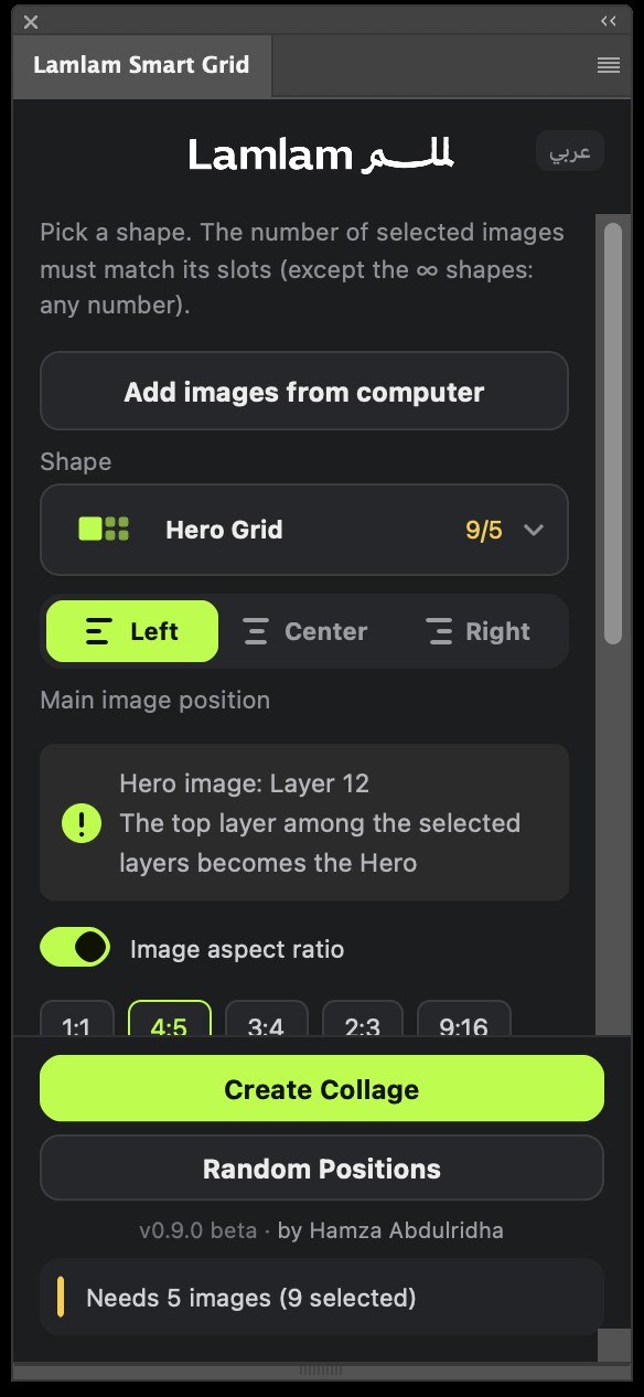 Lamlam panel with the Hero Grid template